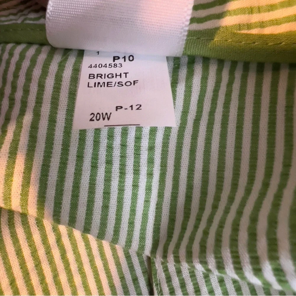 Talbots Size 20W Green/White Striped Cropped Pants Faux Back Pockets Belt Loops - Picture 12 of 14